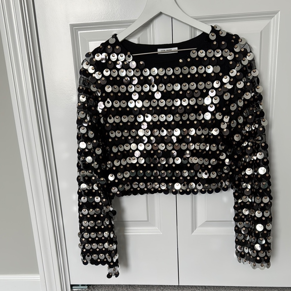 12th Tribe Black and Silver Sequin Blouse